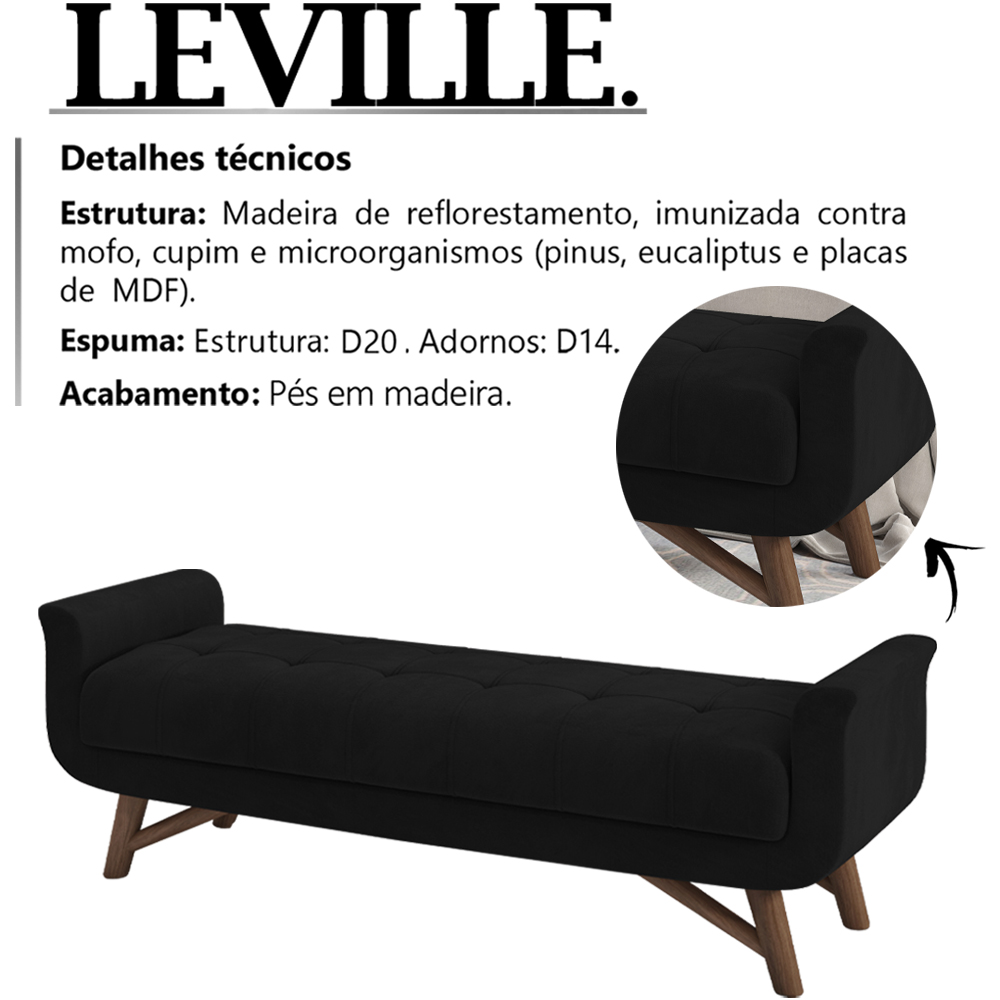 Puff Recamier 160 cm Pes Madeira Leville Veludo SL 944 Peer