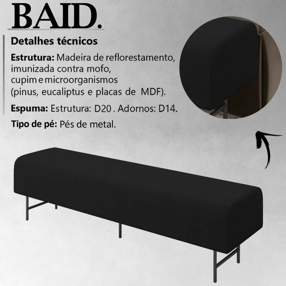 Puff Recamier 163 cm Pes Metal Baid Veludo SL 944 Peer