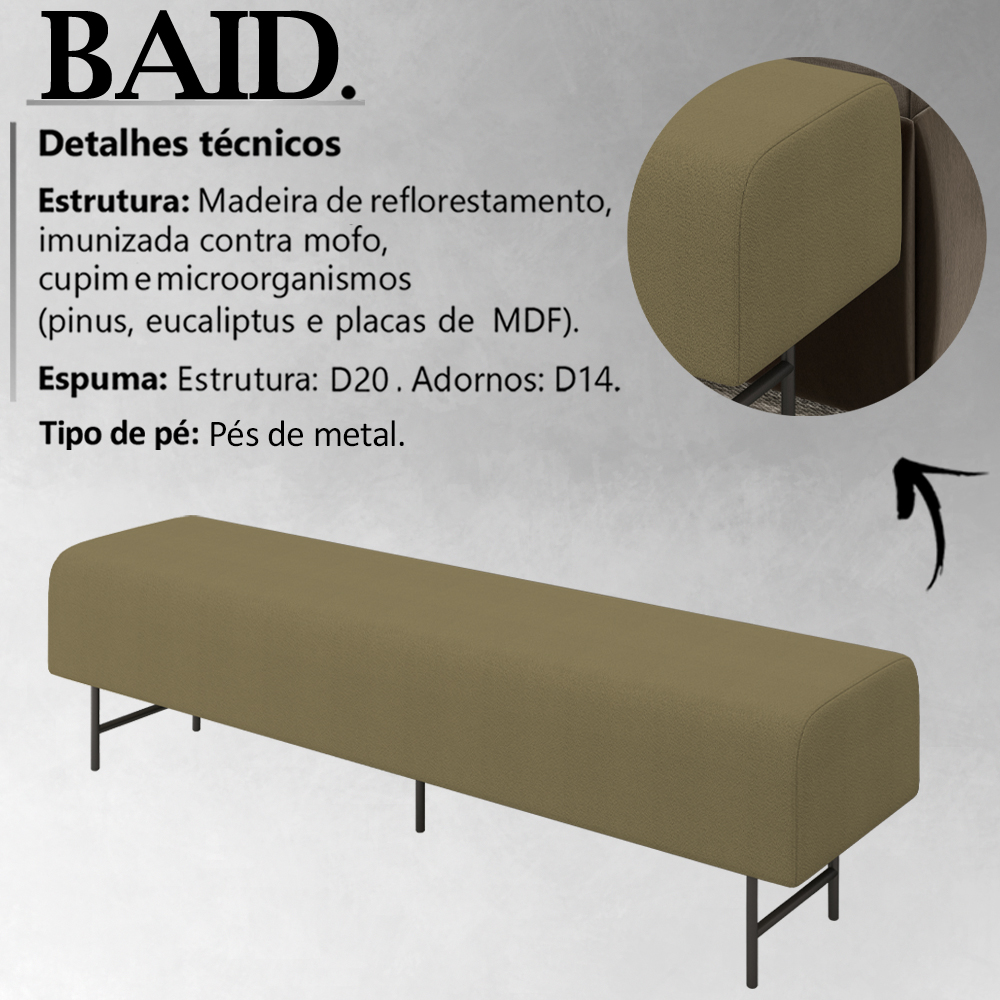 Puff Recamier 163 cm Pes Metal Baid Veludo SL 945 Peer