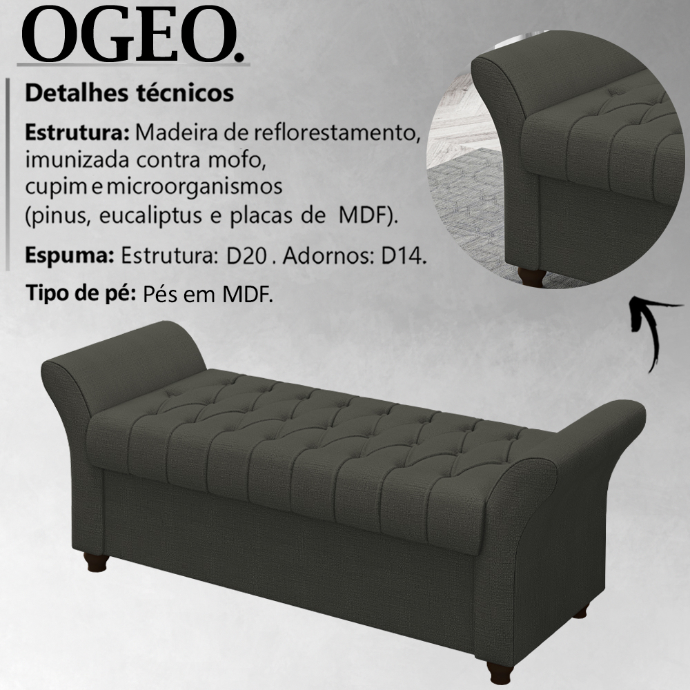Recamier Calçadeira Bau 140 cm Pes MDF Ogeo Linho SL 74 Peer