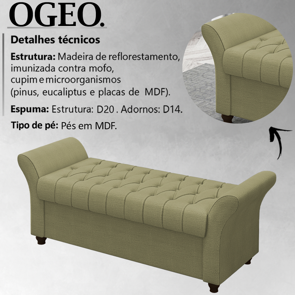 Recamier Calçadeira Bau 140 cm Pes MDF Ogeo Linho SL 75 Peer