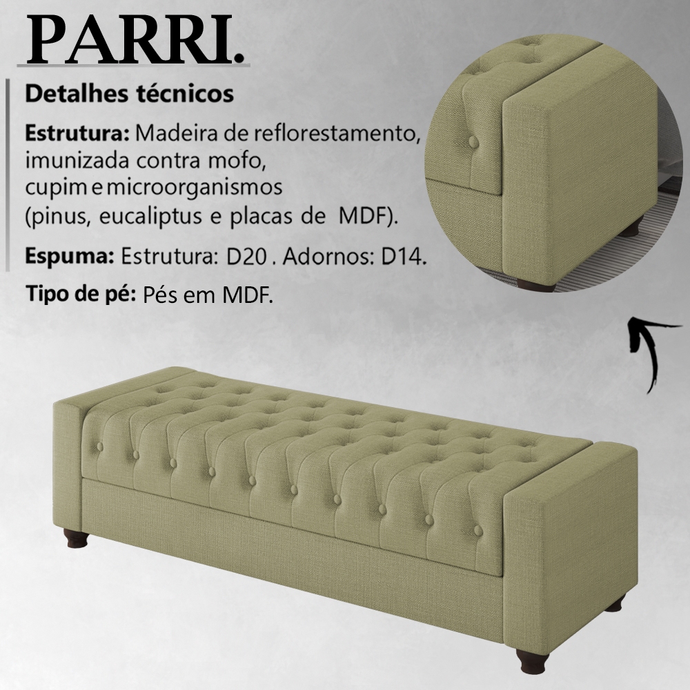 Recamier Calçadeira Bau 140 cm Pes MDF Parri Linho SL 75 Peer