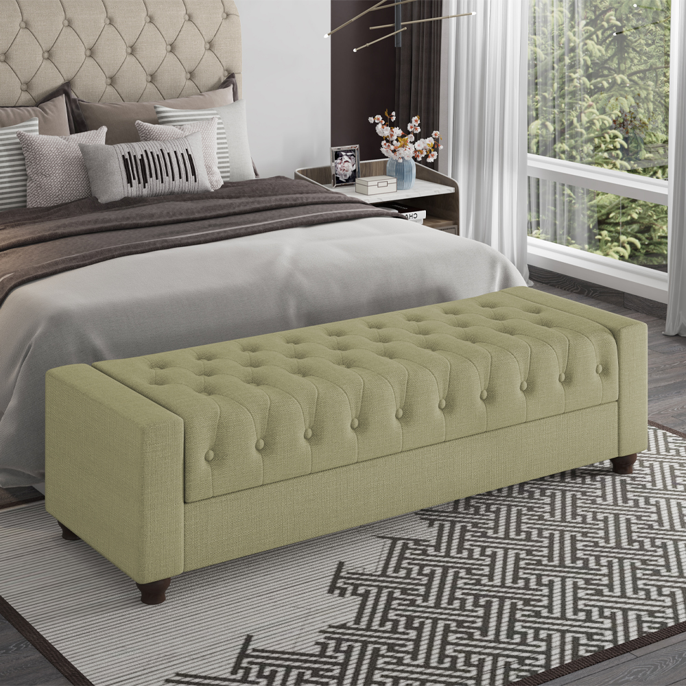 Recamier Calçadeira Bau 140 cm Pes MDF Parri Linho SL 75 Peer