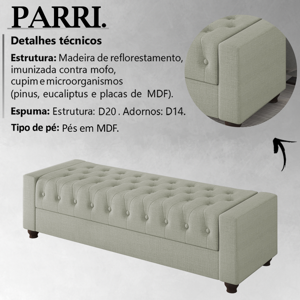 Recamier Calçadeira Bau 140 cm Pes MDF Parri Linho SL 76 Peer