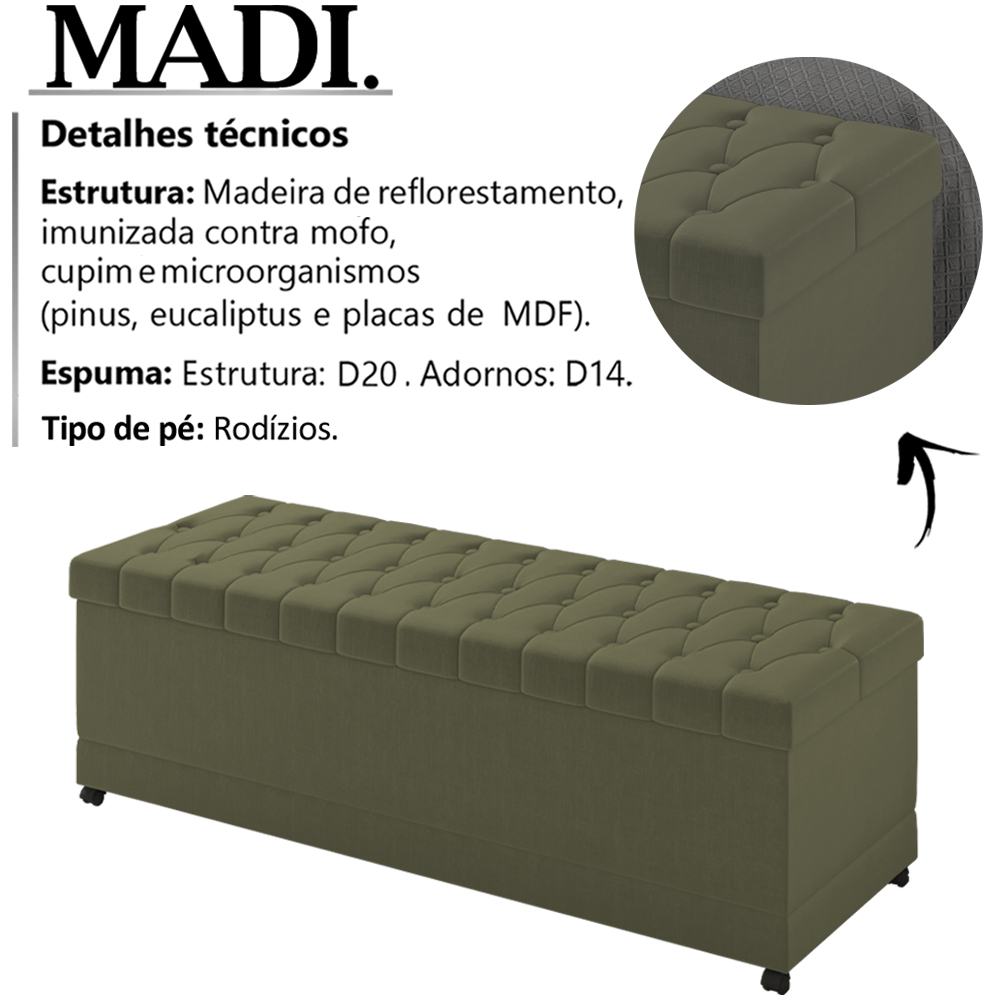 Recamier Calçadeira Bau 140 cm Rodizios Madi Corano TCS 357 Peer