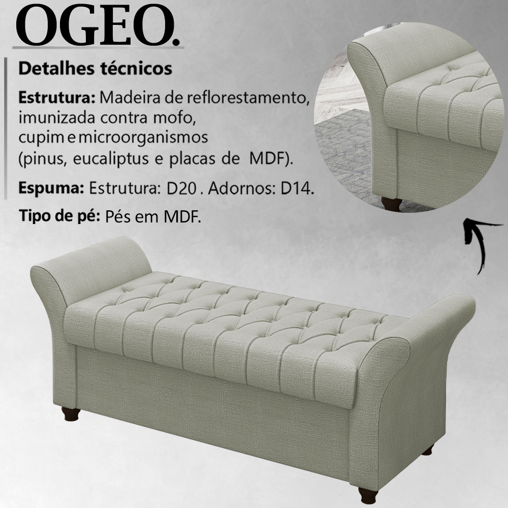 Recamier Calçadeira Bau 160 cm Pes MDF Ogeo Linho SL 76 Peer
