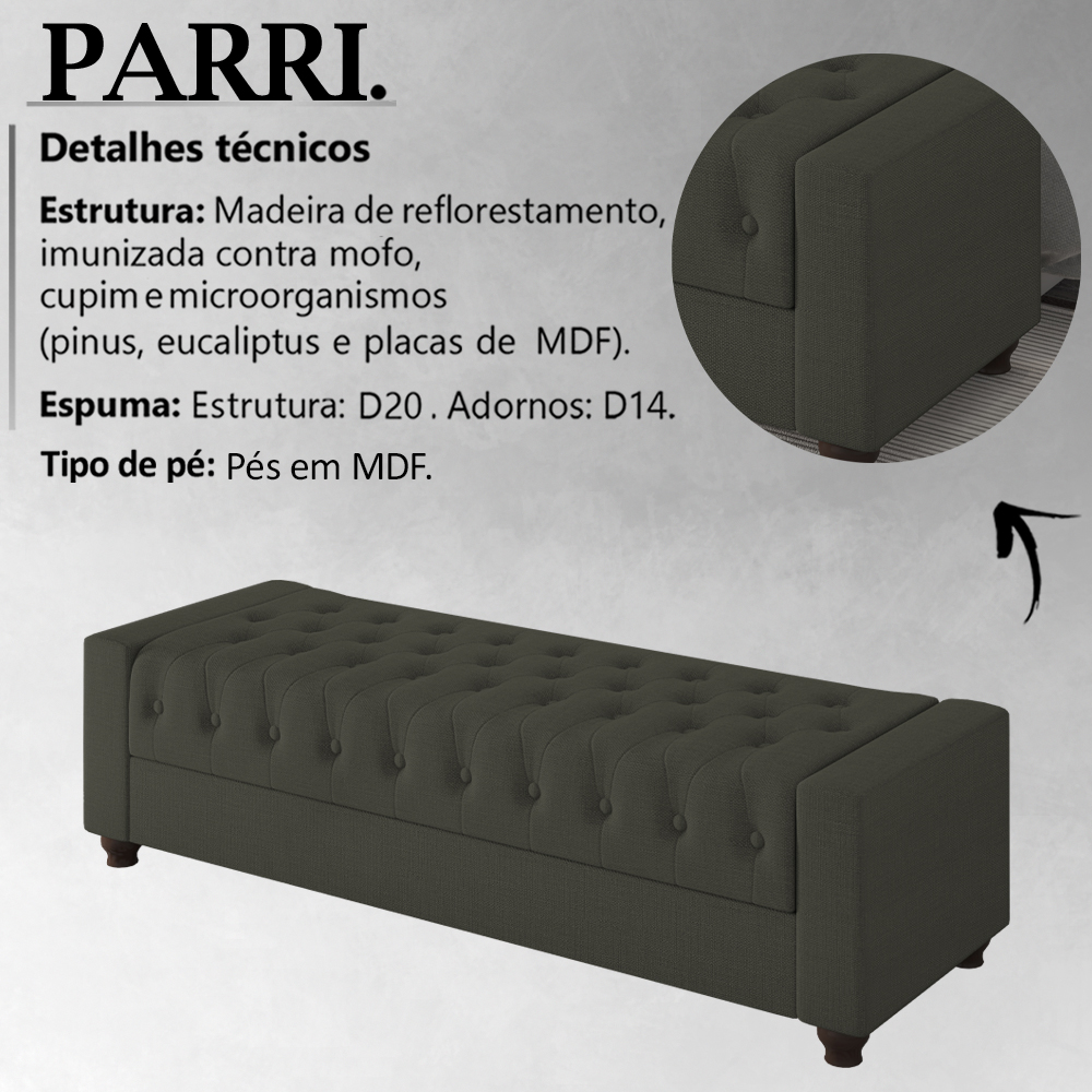 Recamier Calçadeira Bau 160 cm Pes MDF Parri Linho SL 74 Peer
