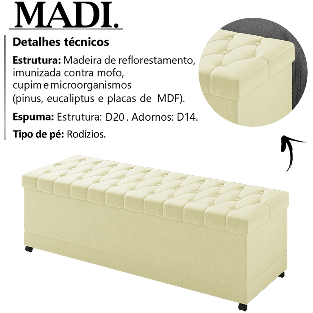 Recamier Calçadeira Bau 160 cm Rodizios Madi Corano TCS 350 Peer