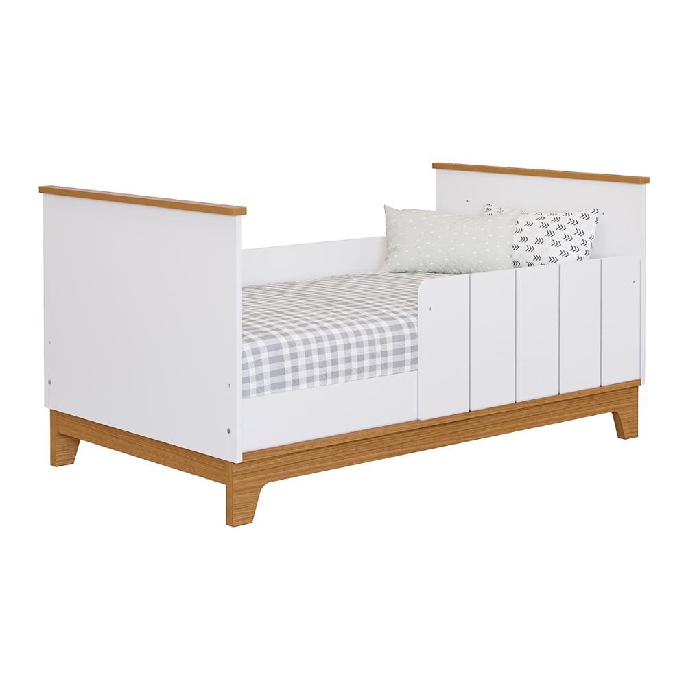 Berço Mini Cama Biscoito com Regulagem de Altura e Pés Fixo Branco Acetinado/Nature