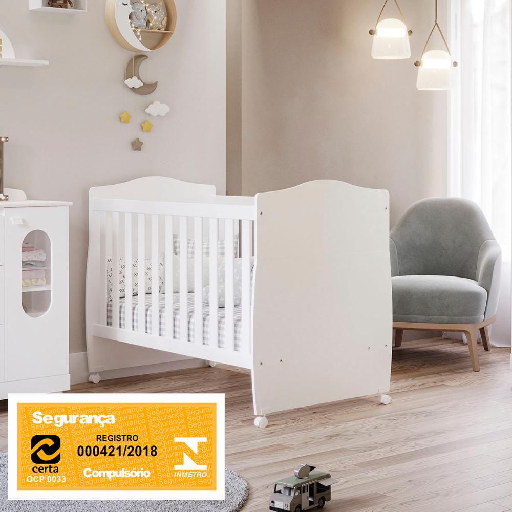 Berço Mini Cama Conforto Suporte pra Mosqueteiro e Rodizios Branco