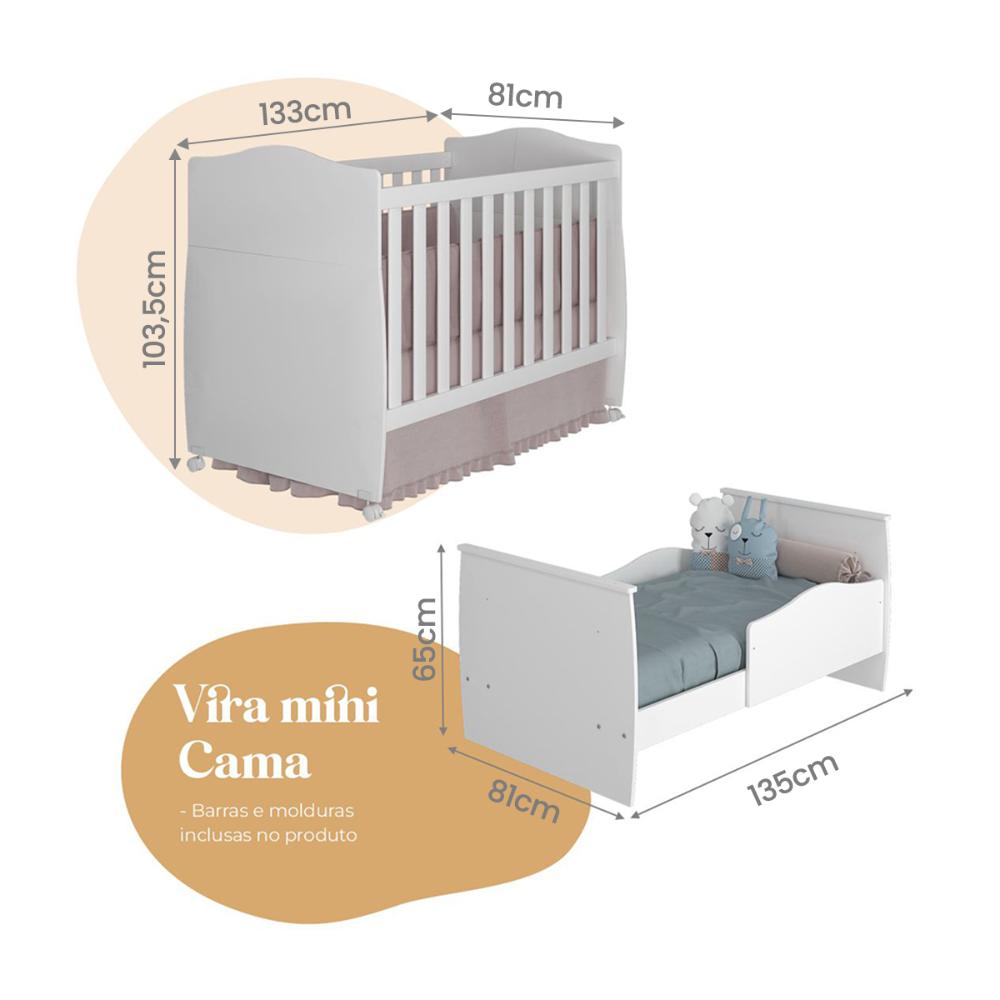 Berço Mini Cama Conforto Suporte pra Mosqueteiro e Rodizios Branco