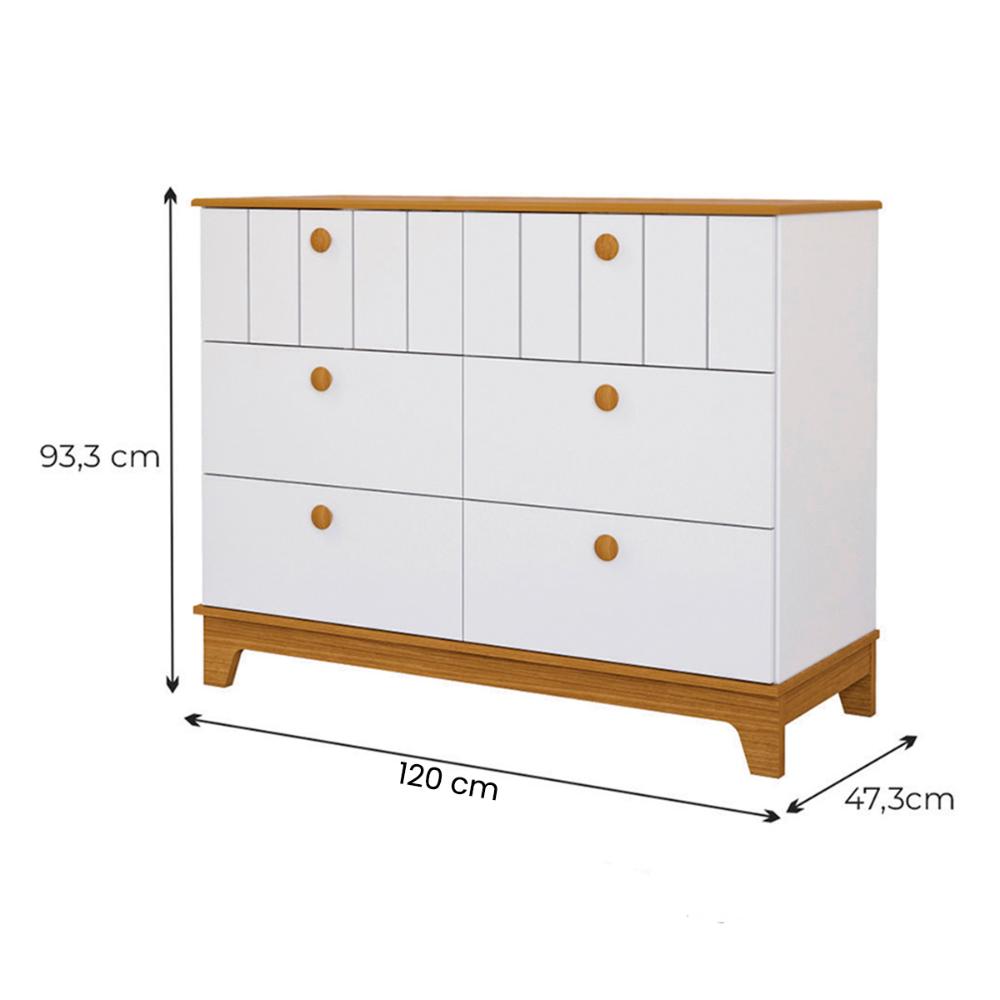 Comoda Biscoito Quarto Infantil com 6 Gavetas Branco Acetinado/Nature