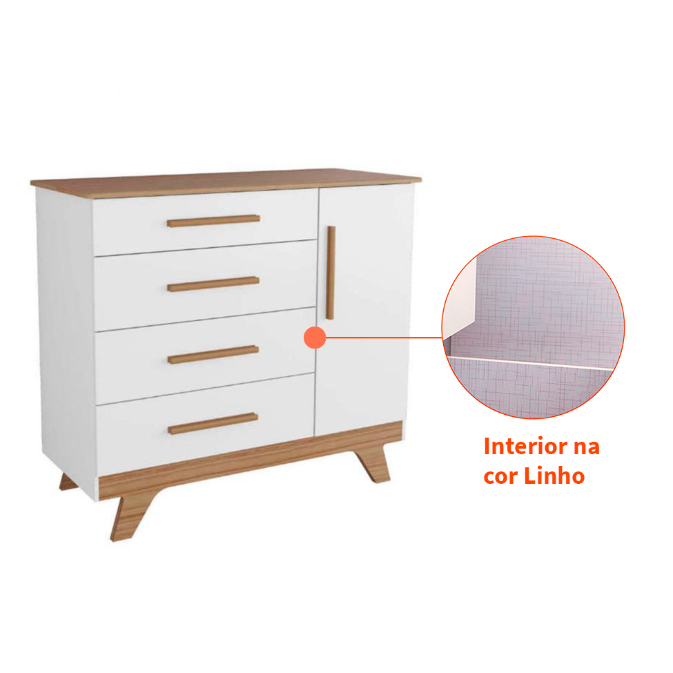 Conjunto com 2 Berços e 1 Cômoda 1 PT 4 GV Retrô Branco e Carvalho