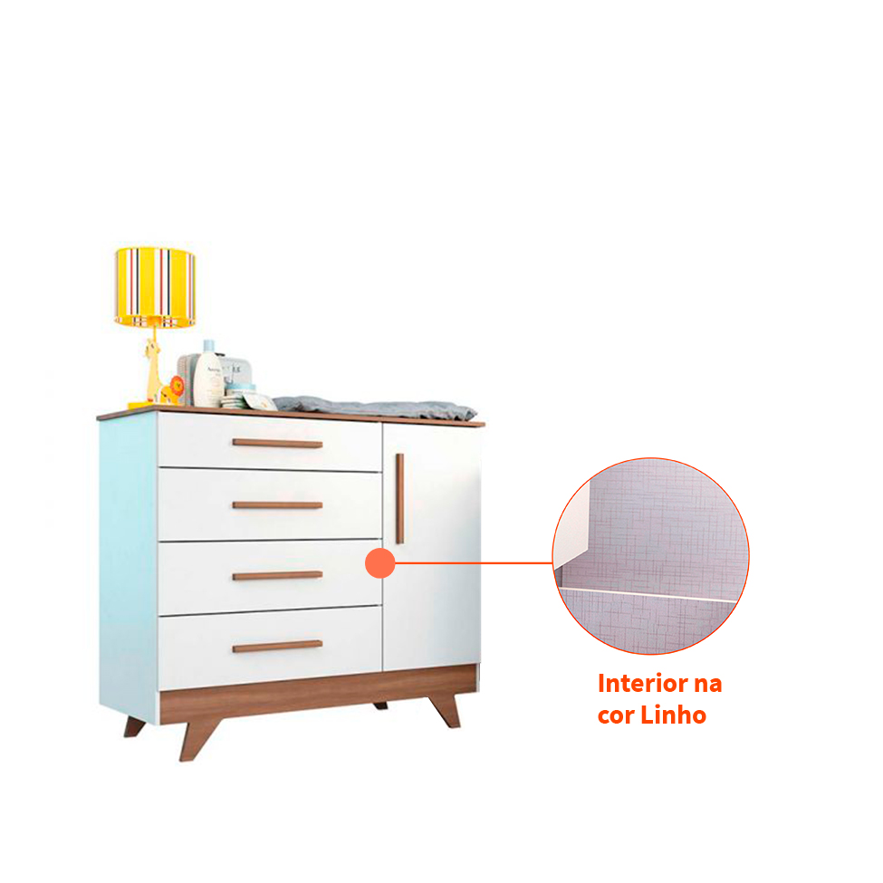 Conjunto de Cômoda e Berço Minicama Retrô Carvalho e Branco