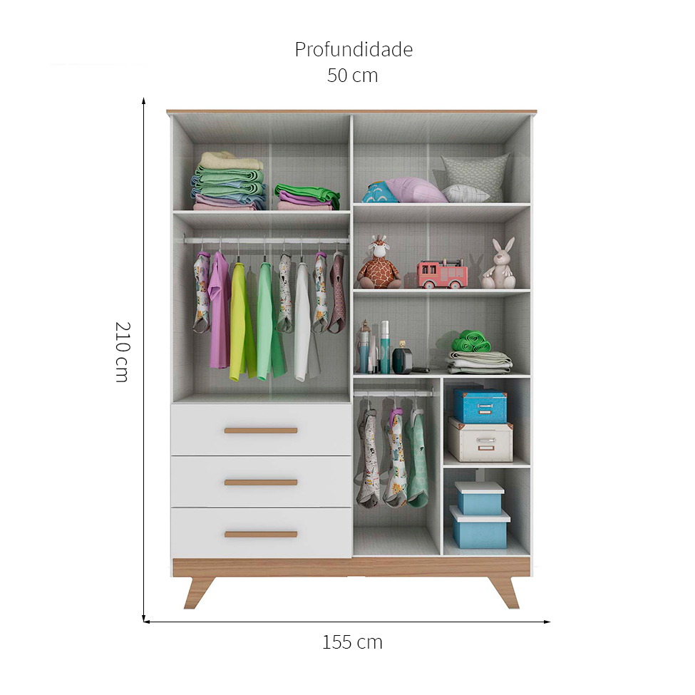 Quarto Infantil Decorado Retrô Branco e Carvalho