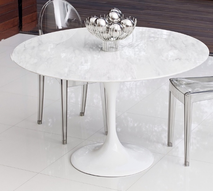 Mesa De Jantar Tulipa Saarinen Redonda 100 cm Mármore Branco Extra