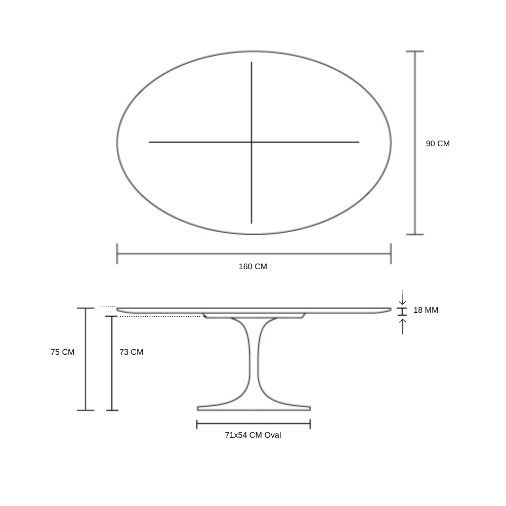 Mesa de Jantar Saarinen Oval 160x90 cm Laqueada