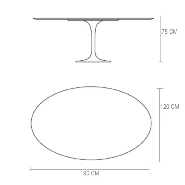 Mesa de Jantar Tulipa Saarinen Oval 190x120 cm Tampo Freijó