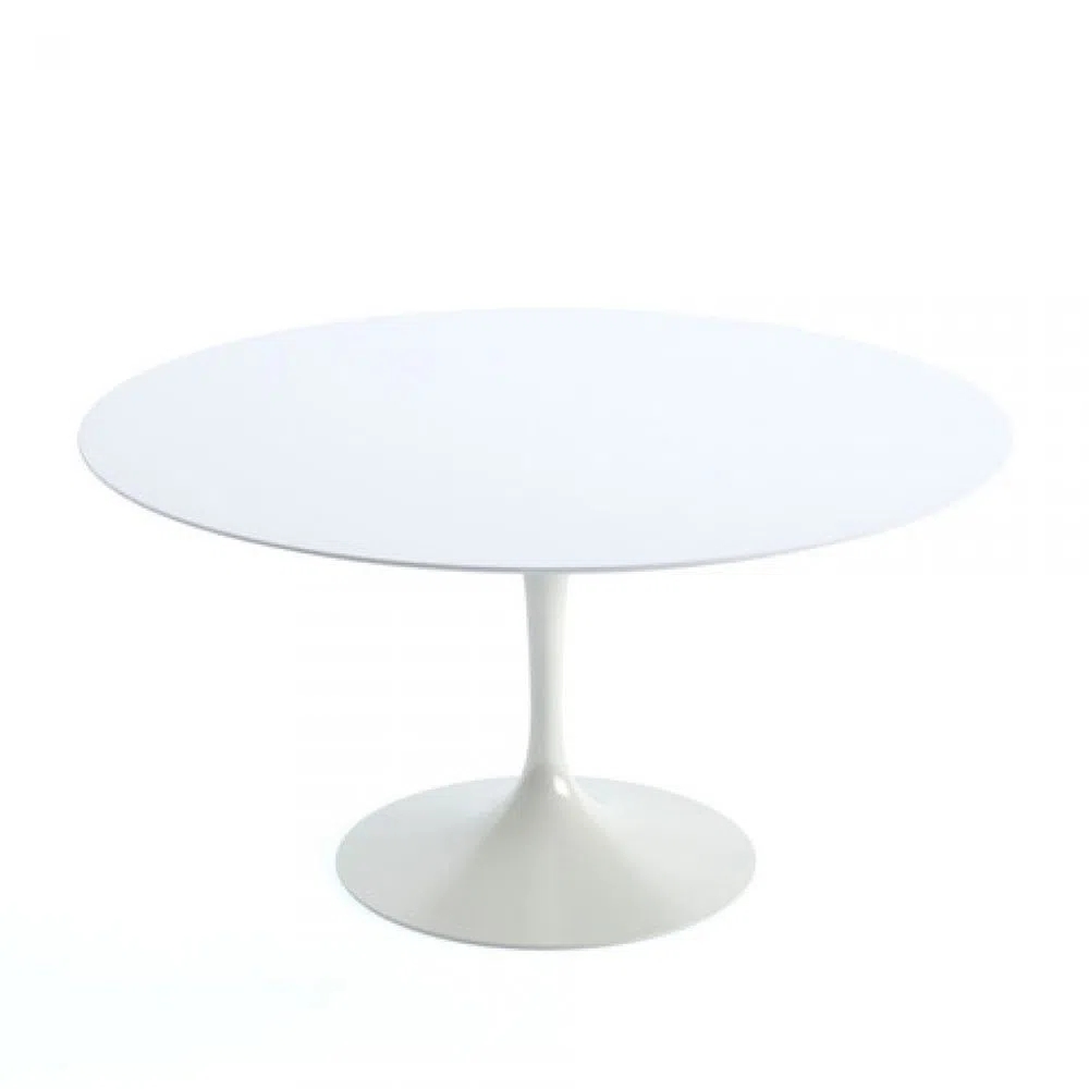 Mesa de Jantar Tulipa Saarinen Redonda 100 cm  + Vidro Temperado- Laqueada