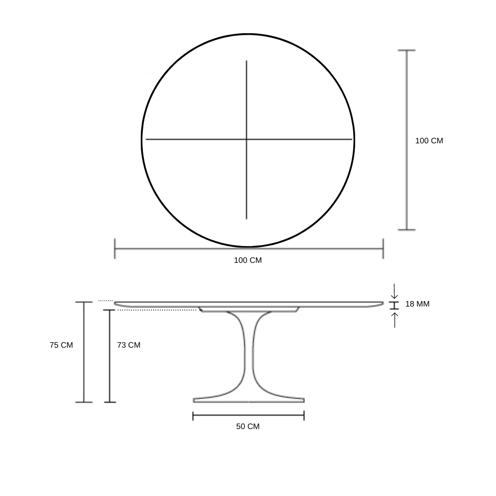 Mesa de Jantar Tulipa Saarinen Redonda 100 cm  + Vidro Temperado- Laqueada