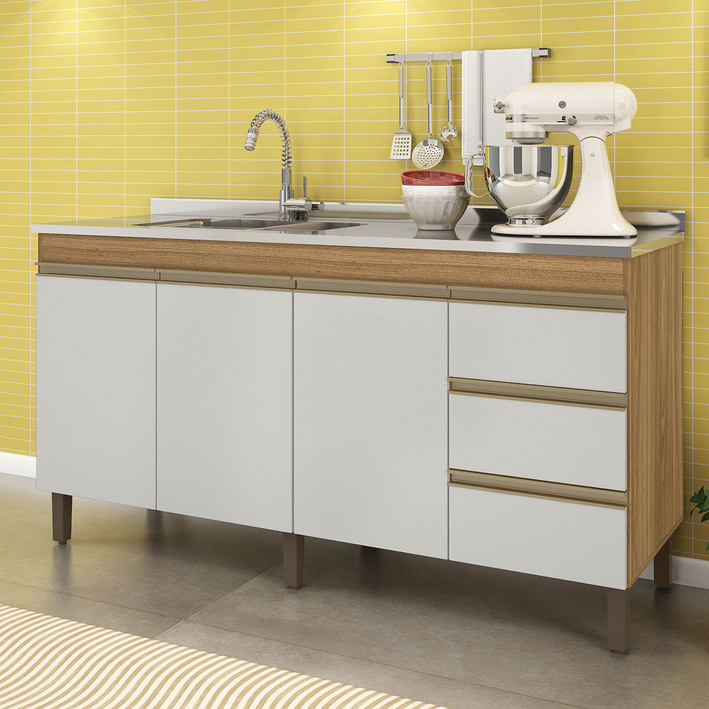 Balcão Gabinete de Pia 159cm 3 Portas sem Tampo Karen - SSX Multicoisas