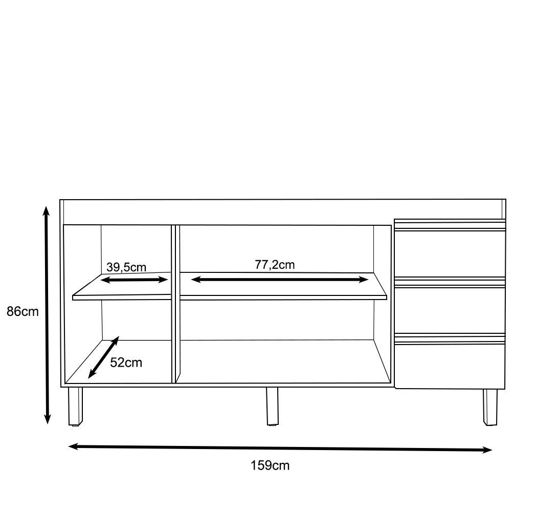 Balcão Gabinete de Pia 159cm 3 Portas sem Tampo Karen - SSX Multicoisas