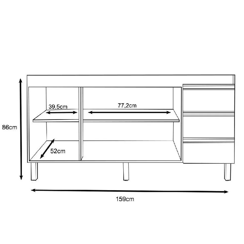 Balcão Pia 6200 Sem Tampo 159 Cm 3 Pt 3 Gv Branco PLLA
