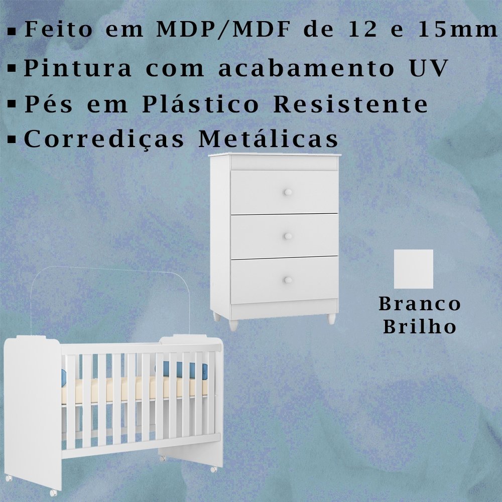 Berço Com Rodizios e Comoda TerAmore Branco PLLA