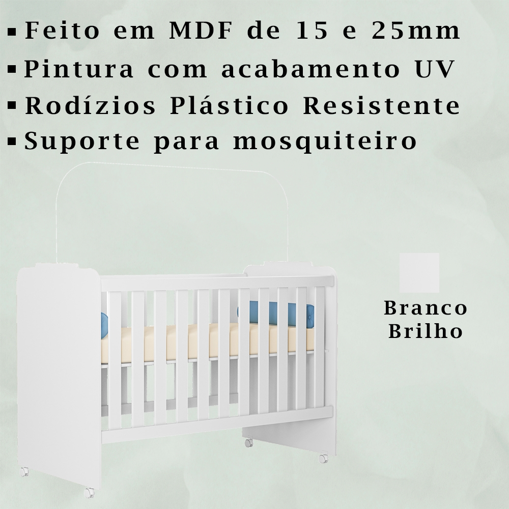 Berço Em MDF Com Rodizios 3450 Branco PLLA