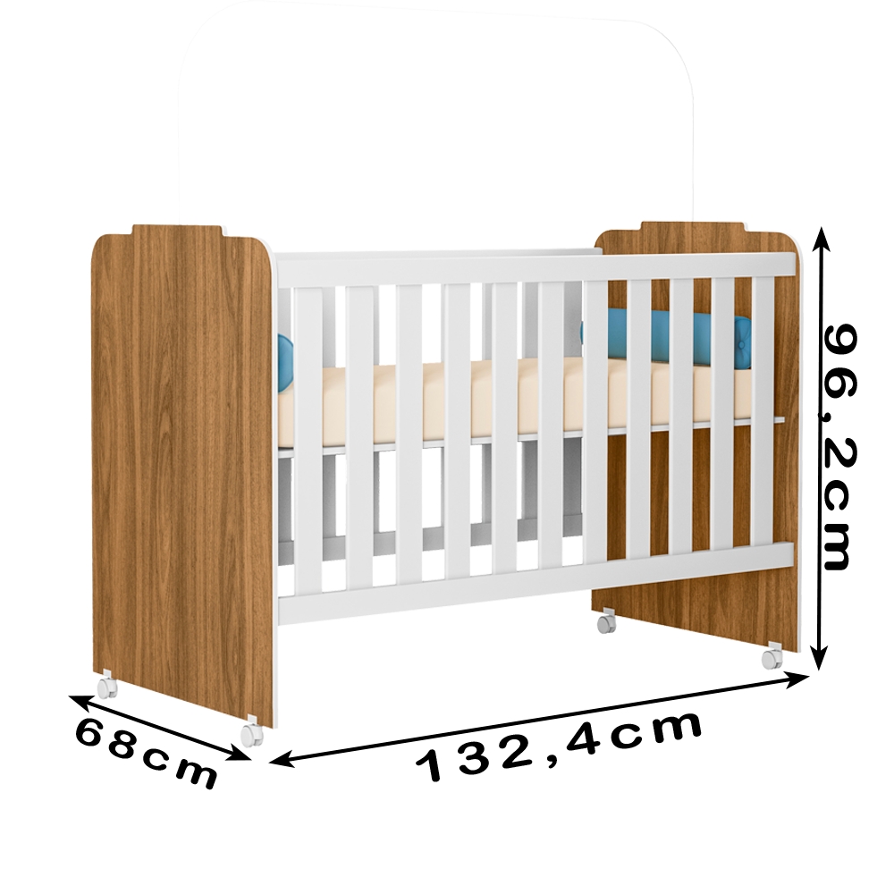 Berço Em MDF Com Rodizios 3450 Nature Branco PLLA