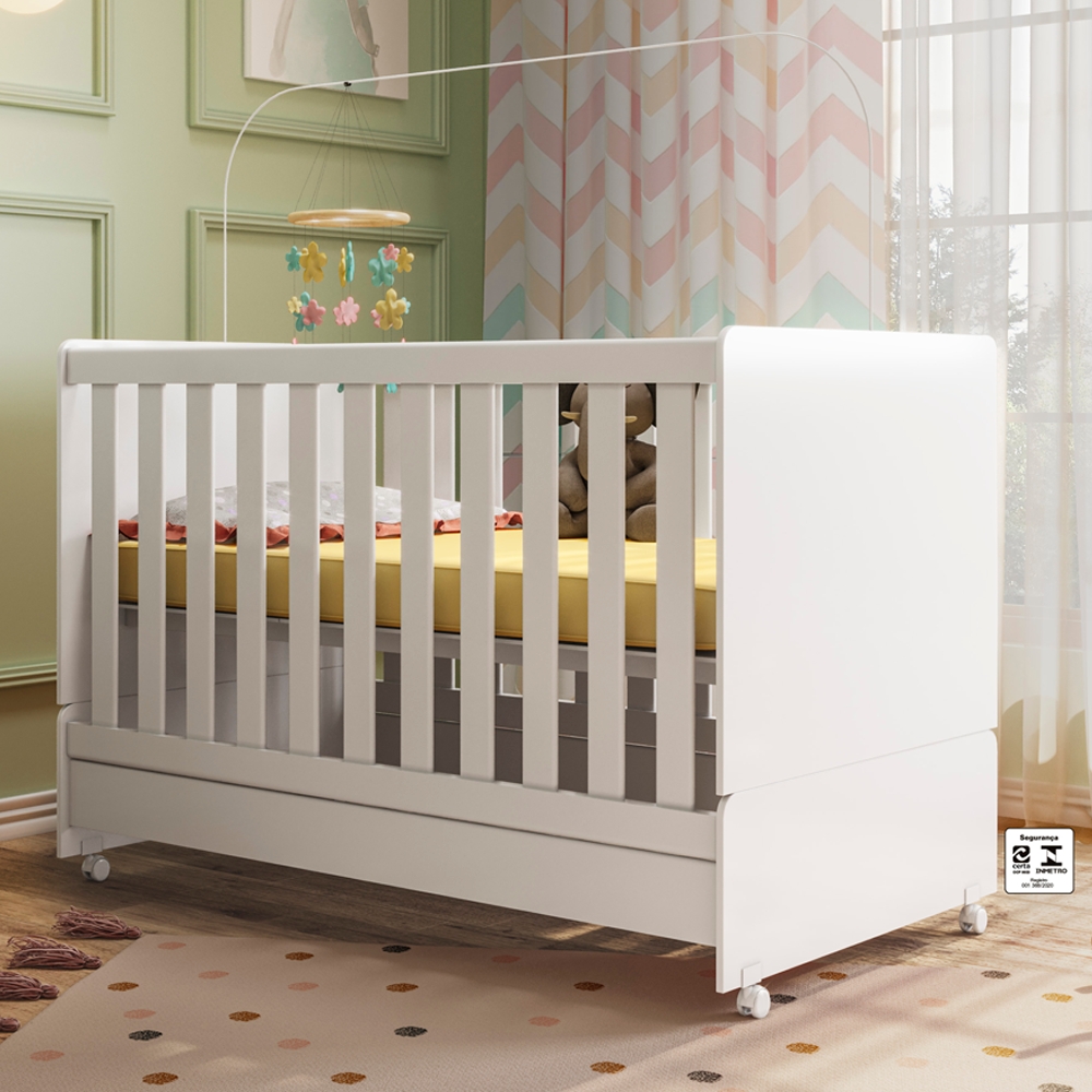 Berço Mini Cama 2 em 1 Com Rodizios 3200 Branco PLLA