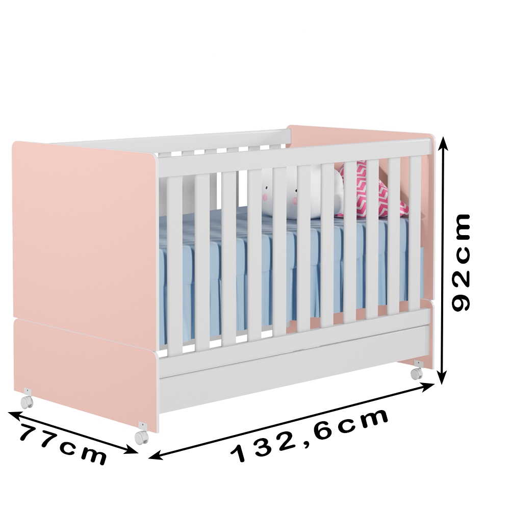 Berço Mini Cama 2 em 1 Com Rodizios 3200 Branco Rosa PLLA