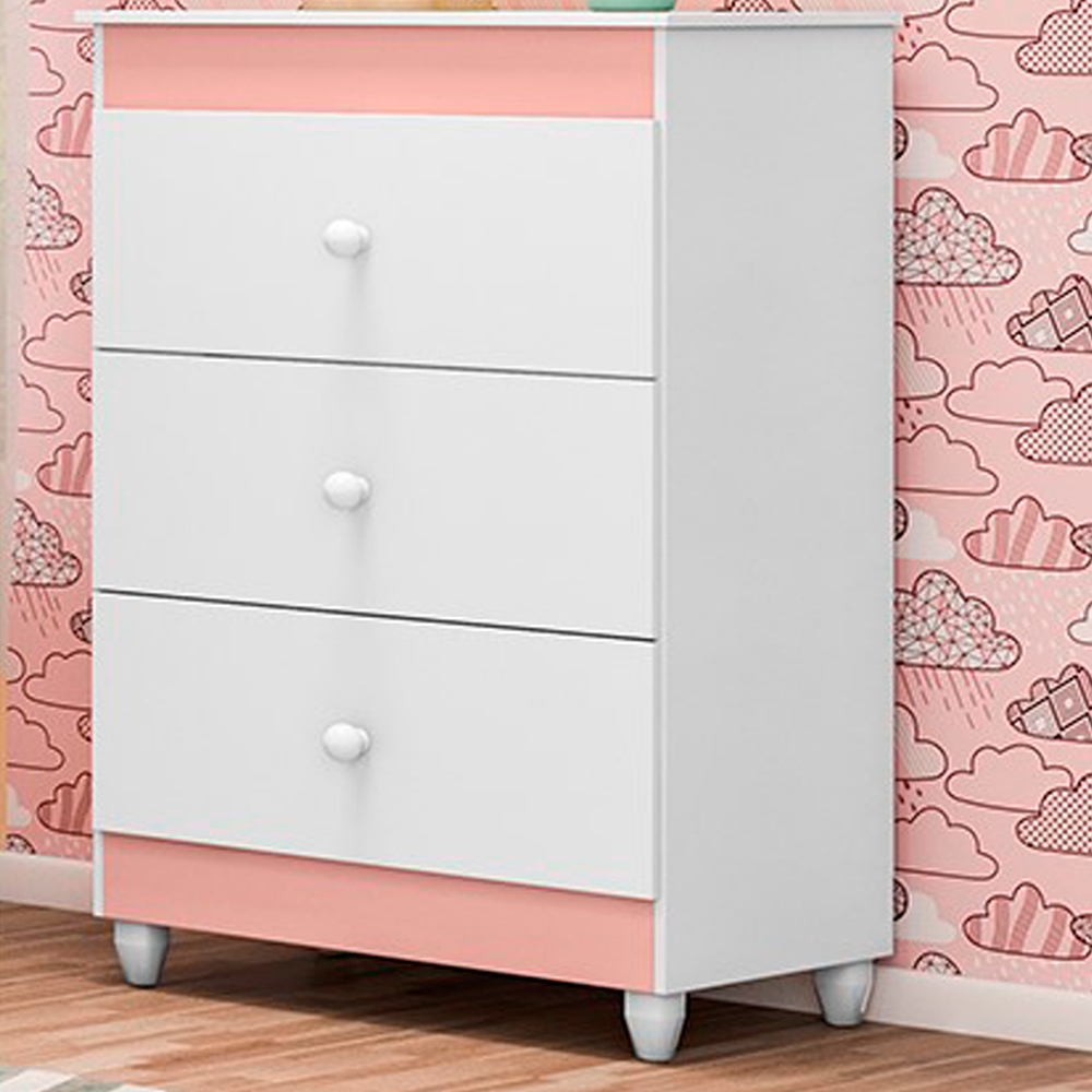 Comoda 3 Gavetas 93cm 4100 Branco Rosa Flex PLLA