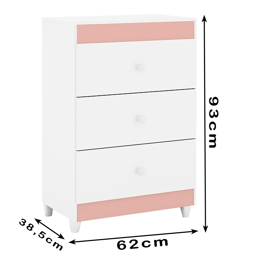 Comoda 3 Gavetas 93cm 4100 Branco Rosa Flex PLLA