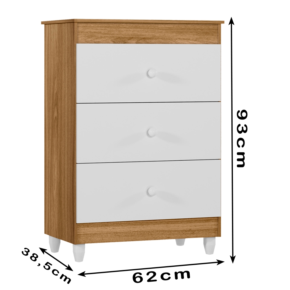 Comoda 3 Gavetas 93cm 4100 Nature Branco PLLA