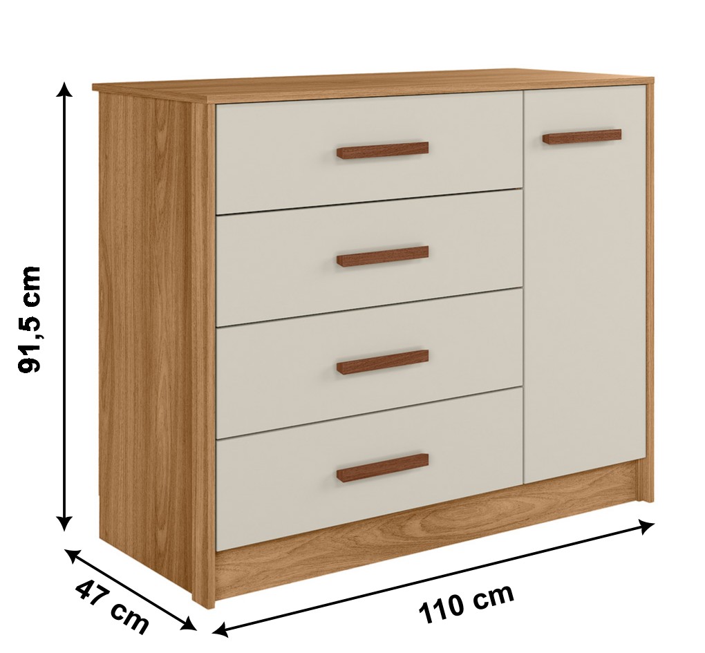 Comoda Infantil 04 Gavetas 01 Porta 4250 Nature Off White PLLA