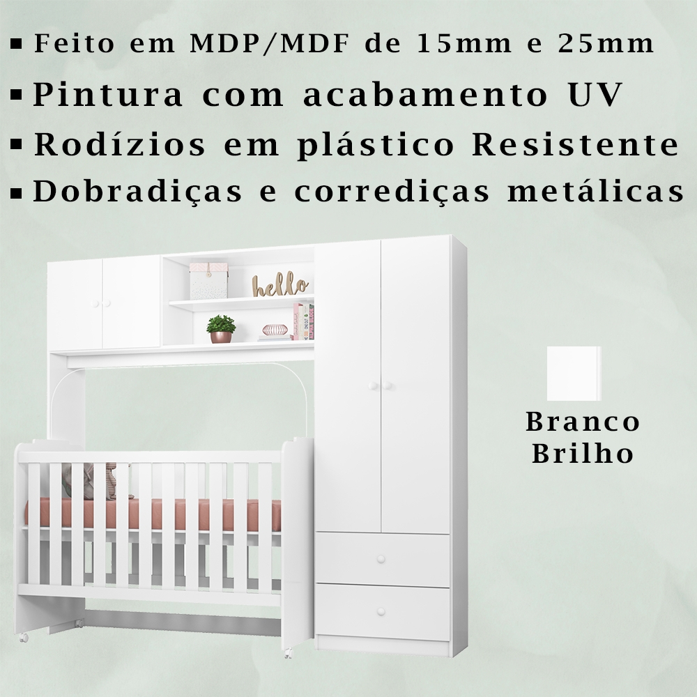 Conjugado Infantil Berço e Armario 4 PT 999150 Branco PLLA