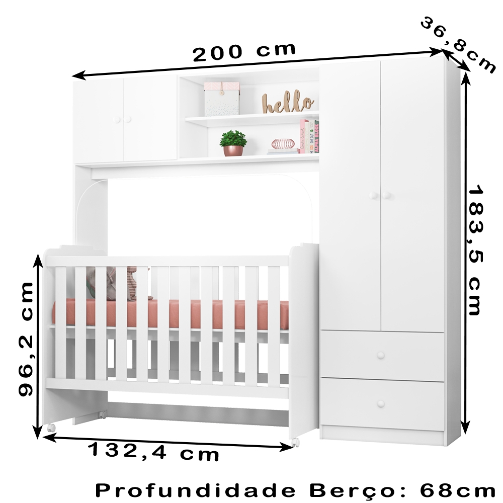 Conjugado Infantil Berço e Armario 4 PT 999150 Branco PLLA