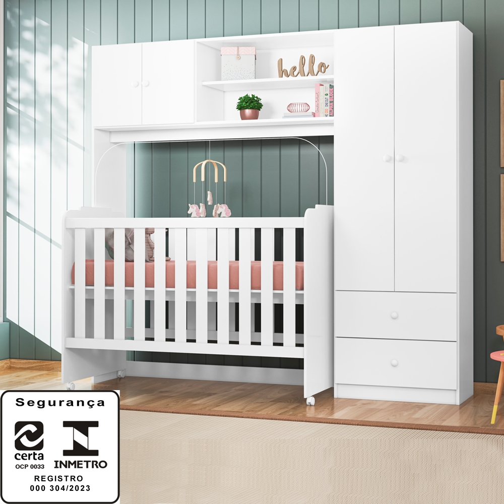 Conjugado Infantil Berço e Armario 4 PT 999150 Branco PLLA