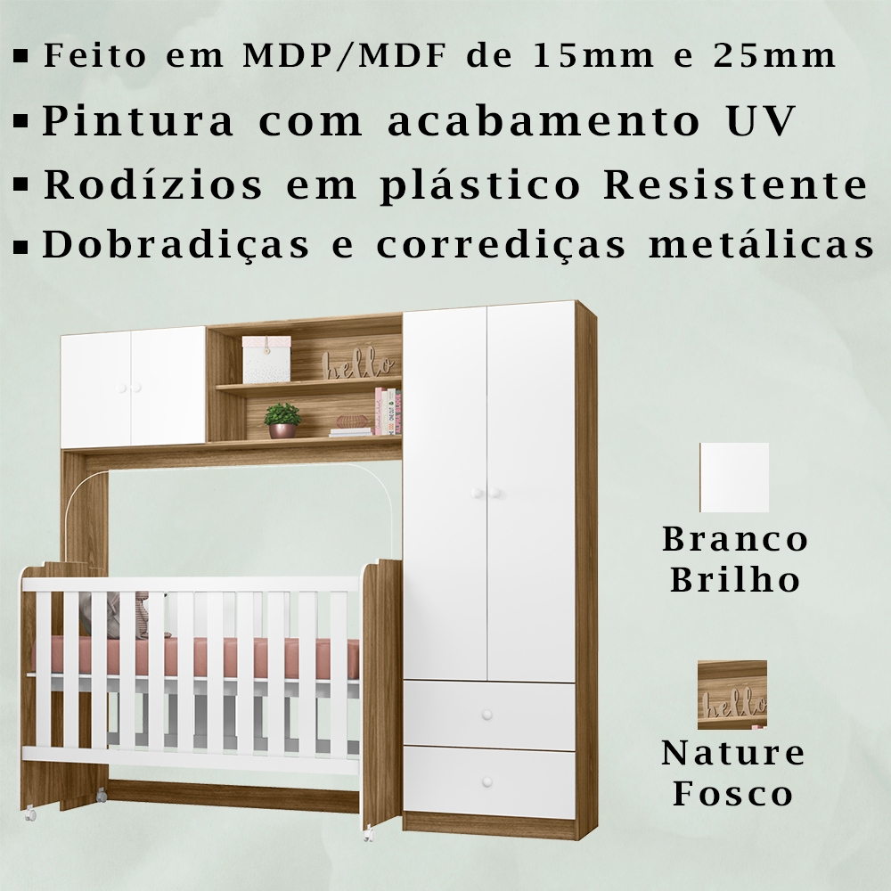 Conjugado Infantil Berço e Armario 4 PT 999150 Nature Branco PLLA