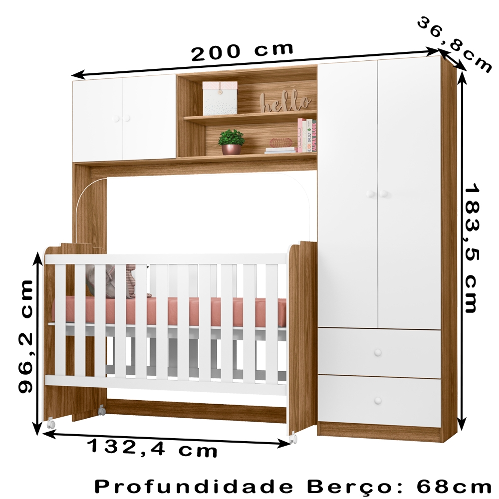 Conjugado Infantil Berço e Armario 4 PT 999150 Nature Branco PLLA