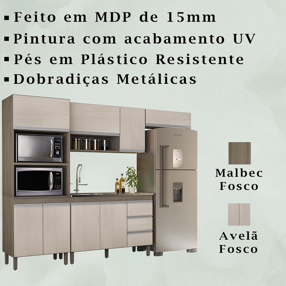 Cozinha Modulada 8 Portas 259cm 5550 Malbec Avela PLLA