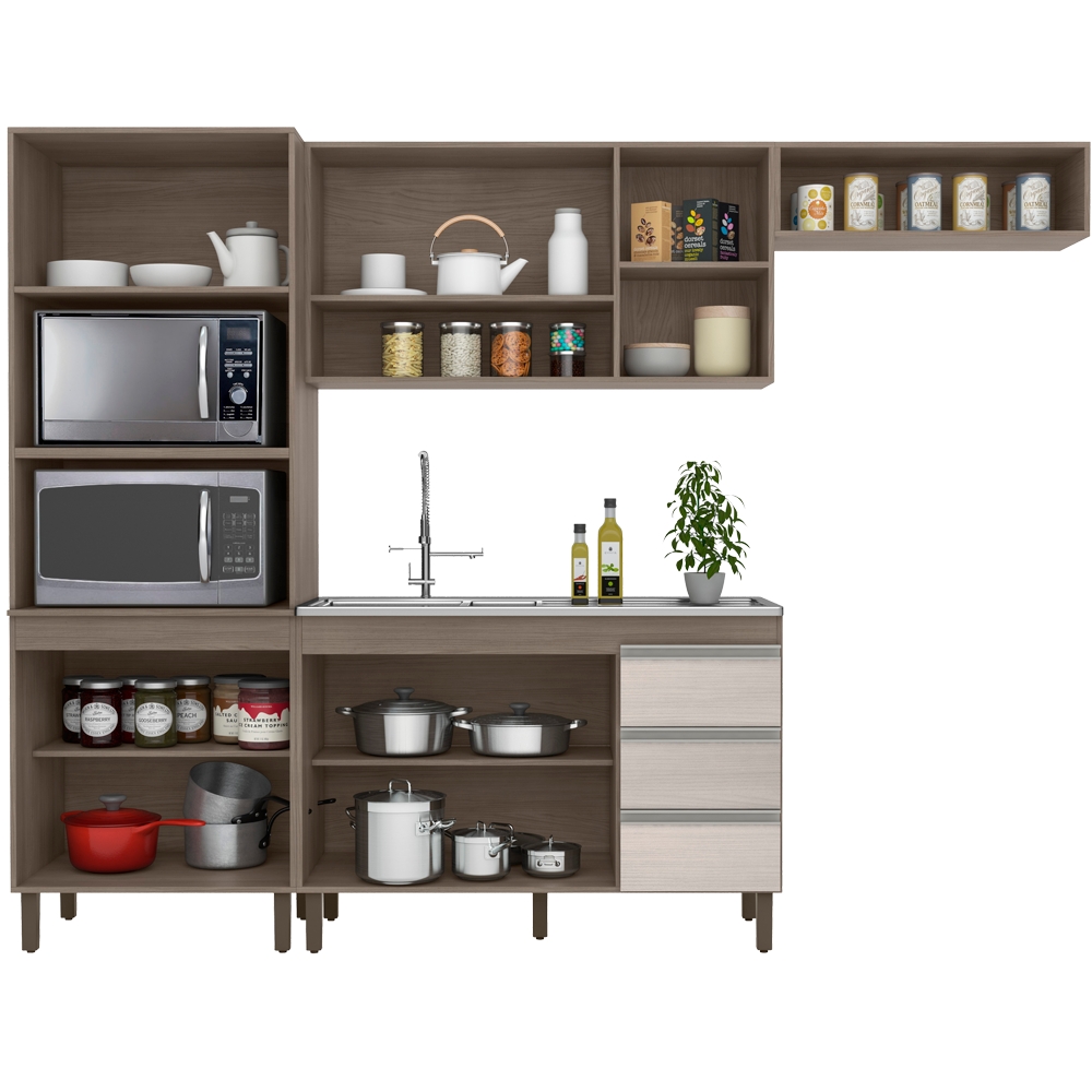 Cozinha Modulada 8 Portas 259cm 5550 Malbec Avela PLLA