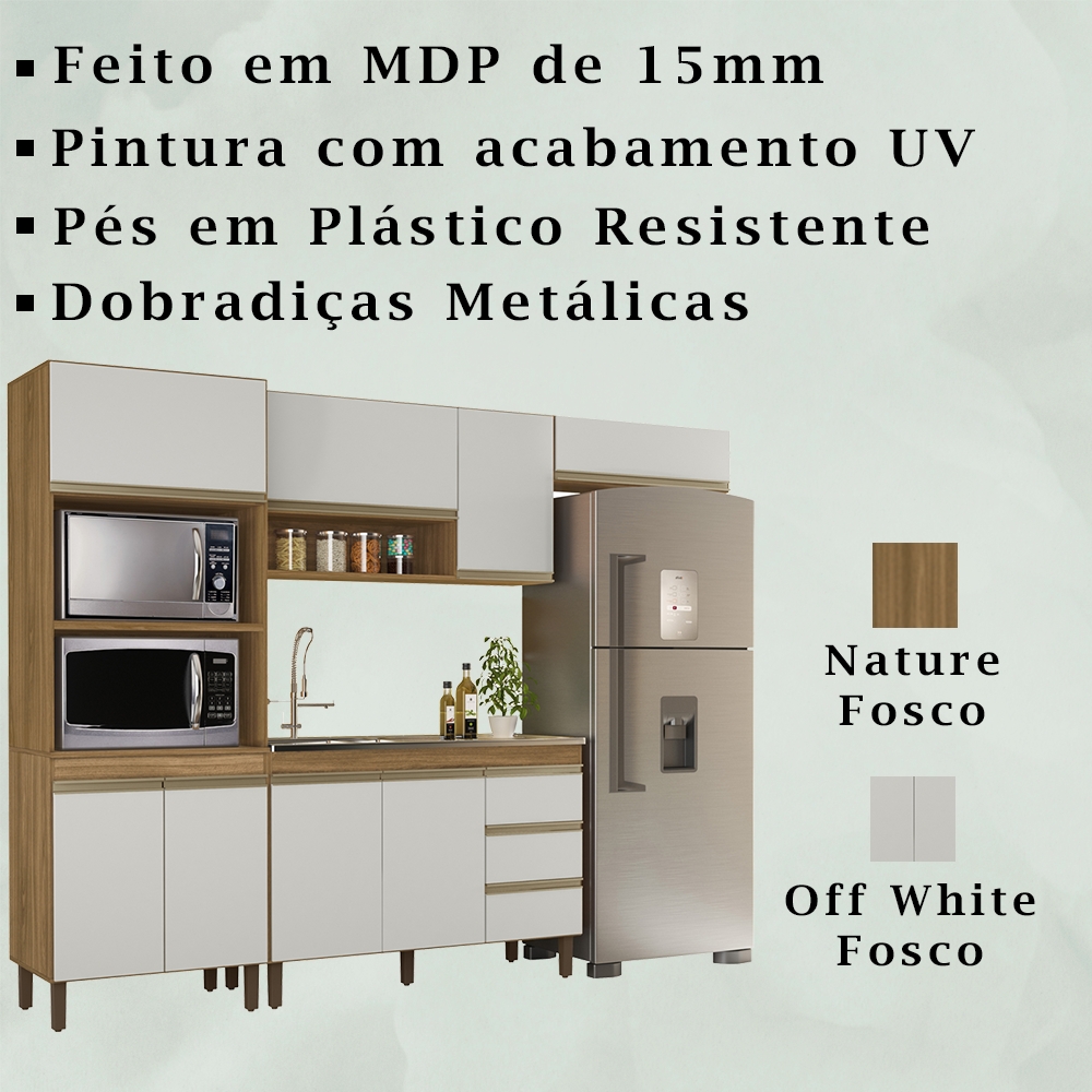 Cozinha Modulada 8 Portas 259cm 5550 Nature Off White PLLA
