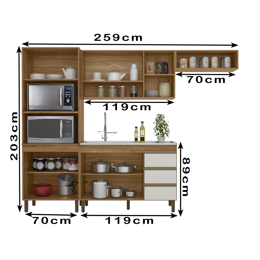 Cozinha Modulada 8 Portas 259cm 5550 Nature Off White PLLA