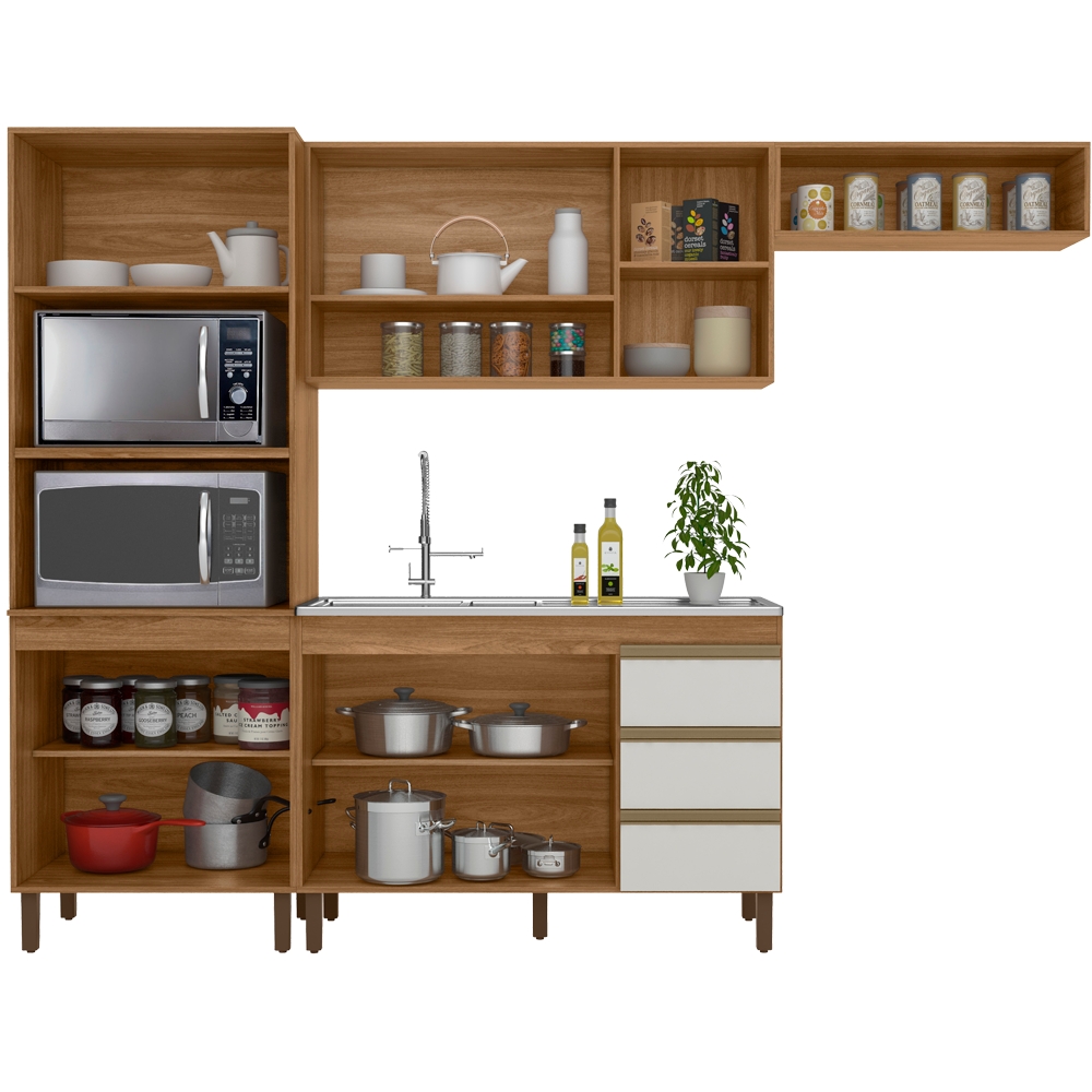 Cozinha Modulada 8 Portas 259cm 5550 Nature Off White PLLA