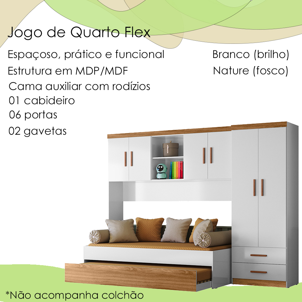 Dormitorio Infantil 3 Peças Flex 990180 Branco Nature PLLA