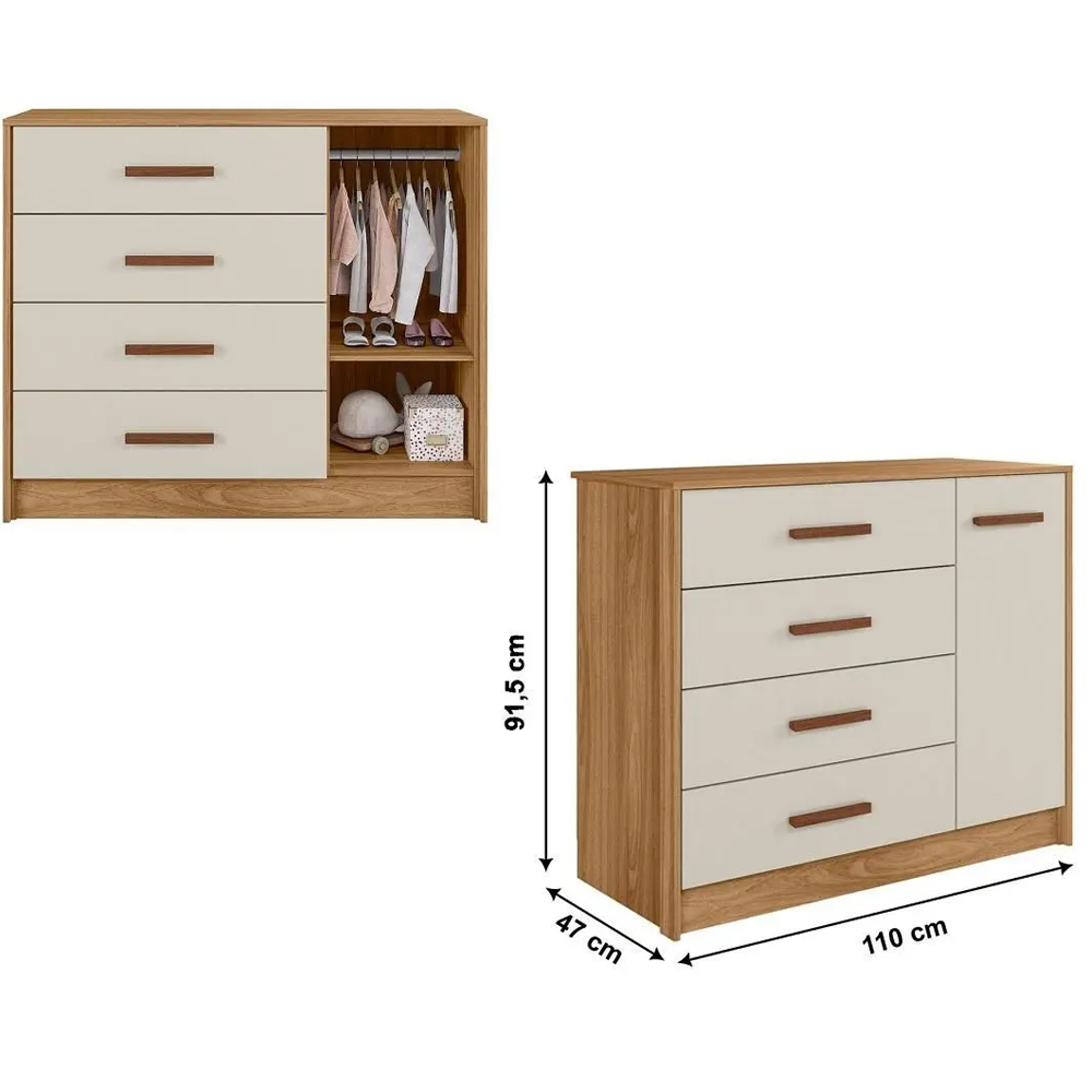 Dormitorio Infantil Completo 3 Peças 99210 Nature Off White PLLA