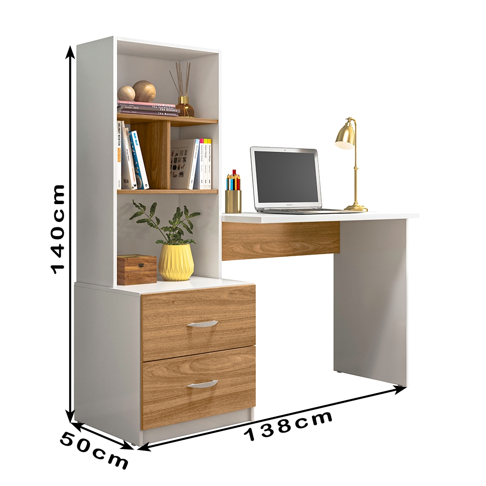 Escrivaninha Multifuncional 2 Gavetas 138cm Branco Nature PLLA