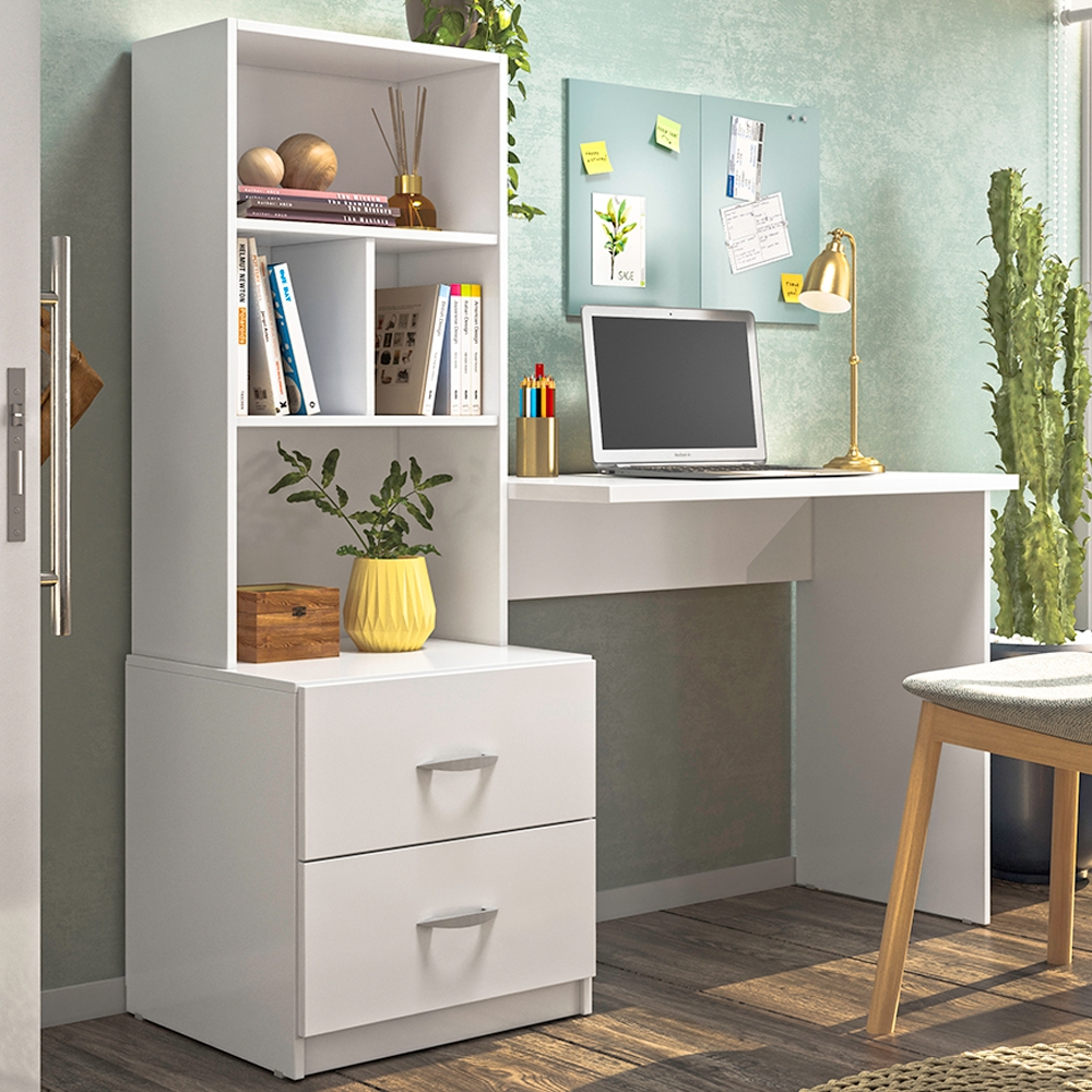 Escrivaninha Multifuncional 2 Gavetas 138cm Branco PLLA